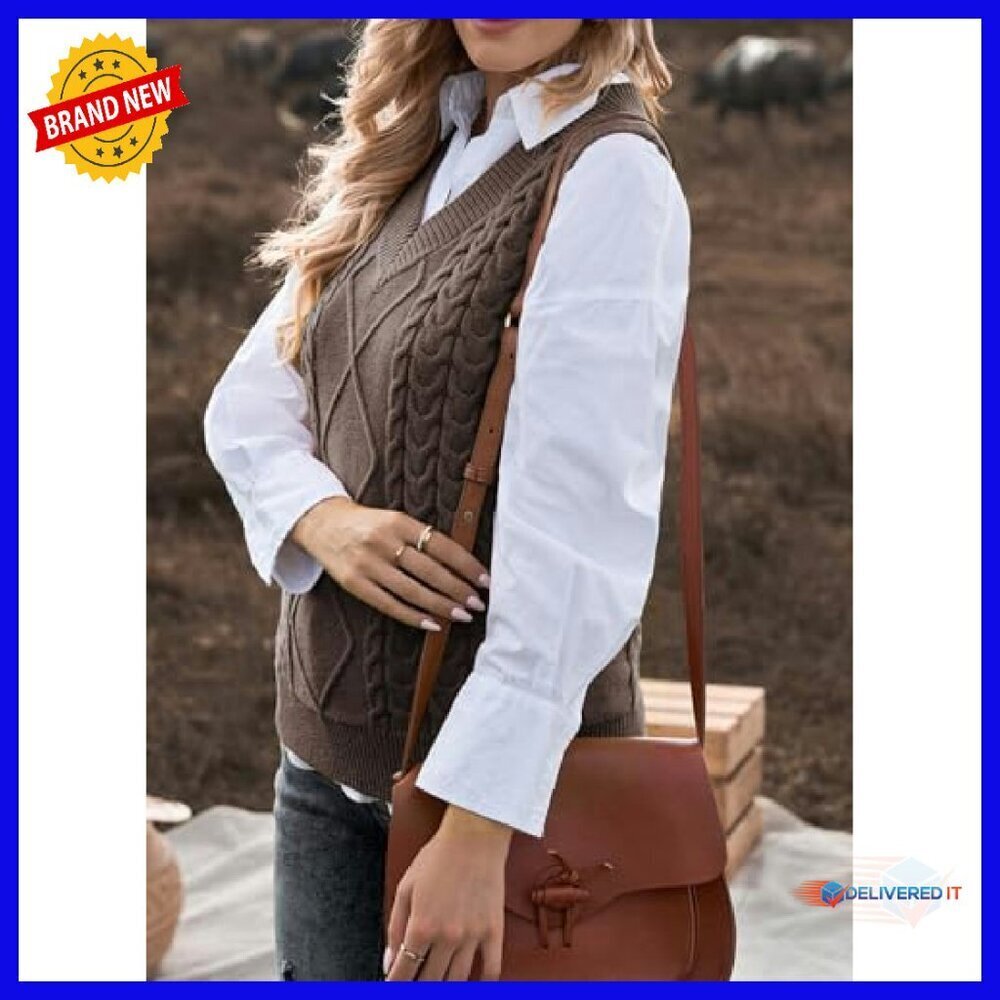 Oversized V-Neck Sweater Vest Sleeveless Pullover Loose Fit Knit Top - Picture 5 of 8